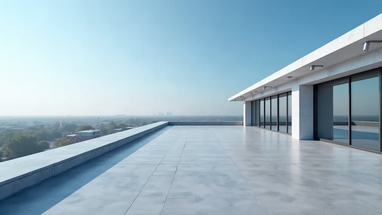 Toiture-terrasse d'un immeuble de bureaux récent, surface de collecte des eaux de pluie